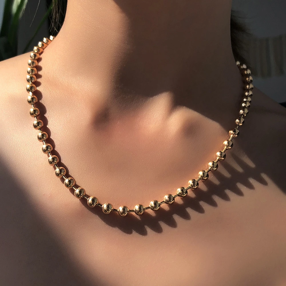 New Simple Gold-plate Necklaces For Women Multilevel Female Fashion Metal Bead Chain 2021 Necklace Jewelry Gift Wholesale