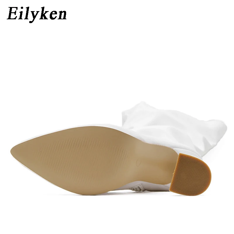 Eilyken New Design Pleated Leather Over The Knee Boots Fashion Runway Strange High Heels Sexy Pointed Toe Zip Womans Shoes