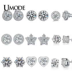 UMODE Fashion Korean AAA+ Clear Cubic Zirconia Small Stud Earrings for Women Flower Heart Round Star Waterdrop Jewelry UE0012X