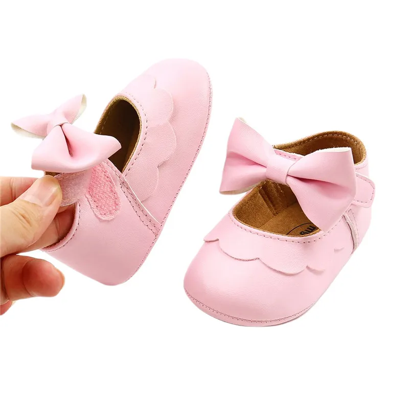 0-18 Months Baby Girls Princess Dress Shoes Cute Mary Jane Flats With Bowknot Toddler Anti-Slip Rubber Baby Girls Sandals Clogs