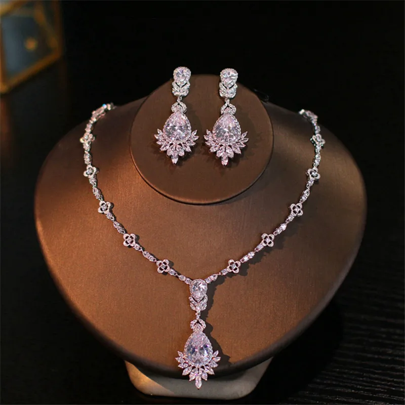 CC Jewelry Sets For Women S925 Sterling Luxury Bridal Accessories Gorgeous Necklace Earrings Needle Drop Shipping Bijoux