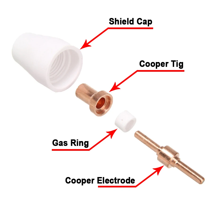 60 Pcs Air Plasma Cutting Cutter Consumables Extended Shield Cap Electric Electrode Nozzles Gas Ring For PT31 LG40 Torch CUT-50