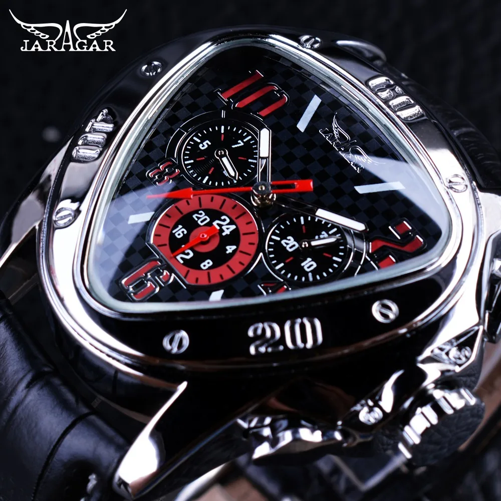 Jaragar Sport Racing Design Geometrische Dreieck Pilot Echtem Leder Männer Mechanische Uhr Top Marke Luxus Automatische Armbanduhr