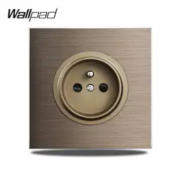 EU French Wall Electrical Socket Brown Brushed Aluminum Metal Panel Frame Grounded 86x86mm Square Box Needed Wallpad L6