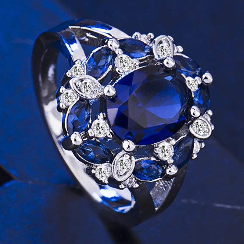 Cellacity Silver  ring for charm female  luxury  designer ruby finger ring Sapphire Aquamarine women fine Jewelry Size 6-10