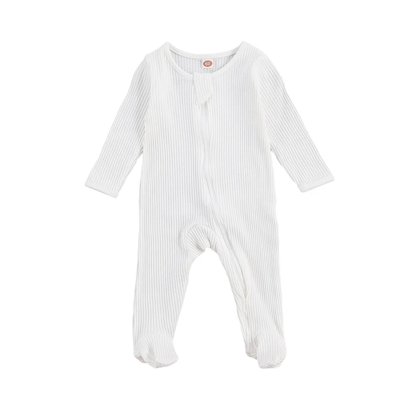 Lioraitiin 0-6M Cho Trẻ Sơ Sinh Bé Trai Bé Gái Giấc Ngủ Romper Áo Liền Quần Dài Tay Cotton Mềm Dây Kéo Jumpsuit Quần Áo 7 Màu