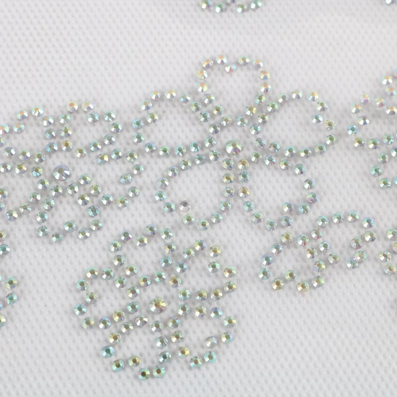 1 line hotfix rhinestone flower floral Heat transfer design iron on motif trimmings trims appliaque for dress