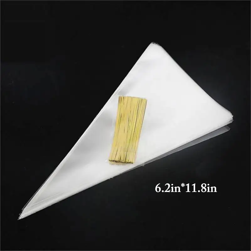 100pcs/50pcs Candy Packing Bags Wedding Birthday Party Decoration Sweet Cellophane Candy Bag Cone Storage Packaging Bag