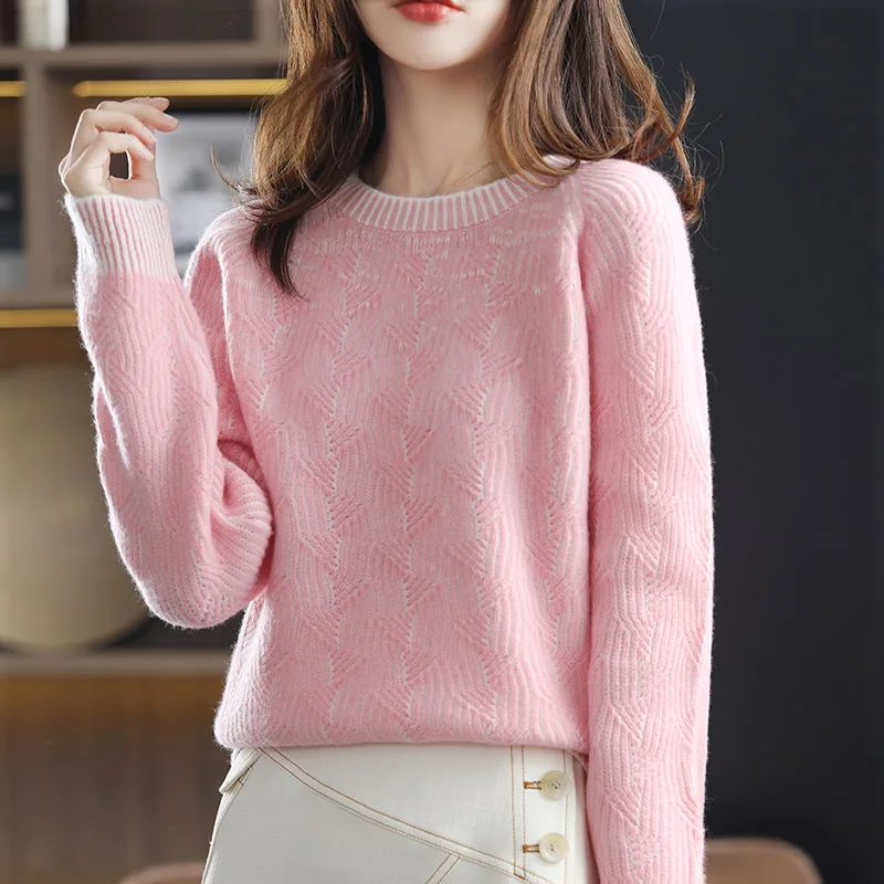 Winter New 100% Wool Sweater Women Keep Warm  thickened O-Neck Pullovers 100% Wool Sweater Fashion Tops