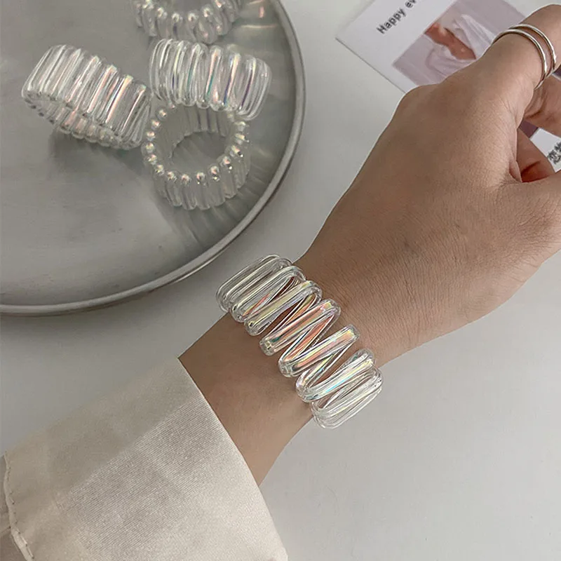 Die Neue Trendy Weiß Transparent Telefon Schnur Haar ring Elastische haar band Frau Pferdeschwanz haarband Haar zubehör