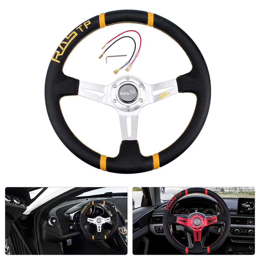 Soft Leather Aluminum Universal 14inch 350mm Drifting Steering Wheel/Leather Car Steering Wheel Suitable for Most Cars RS-STW026