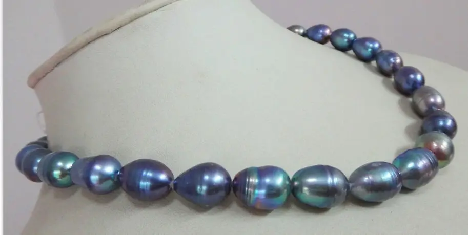 

New 17" 8-9mm baroque tahitian black blue pearl necklace