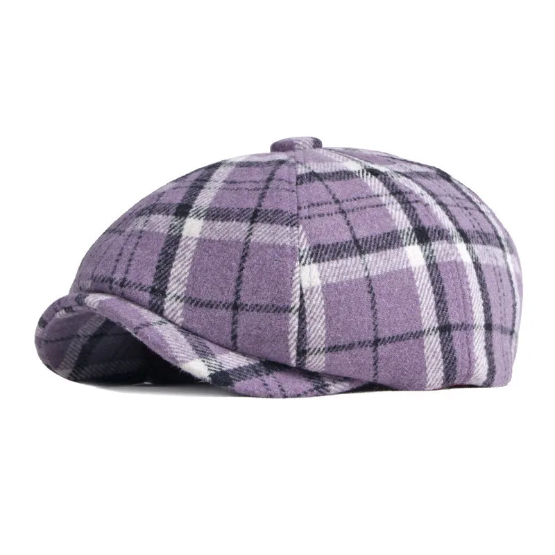 Autumn Winter Polyester Plaid Newsboy Caps Flat Peaked Cap Men and Women Painter Beret Hats 61