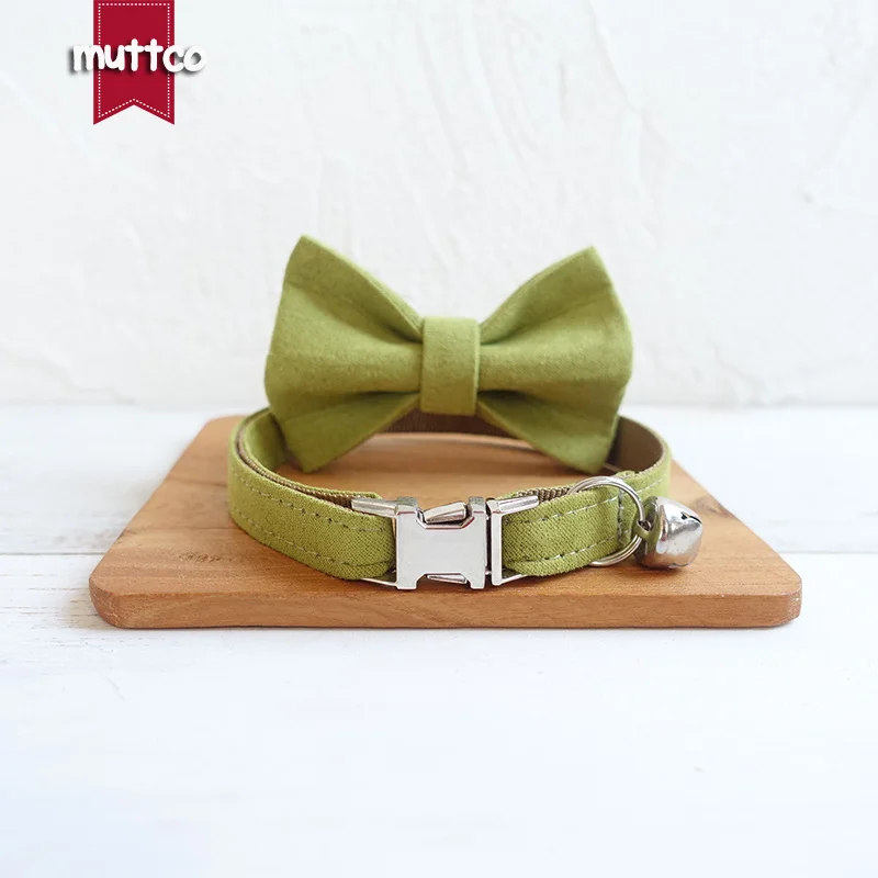 MUTTCO retailing handmade engraved metal buckle cat collar THE TREE poly satin and nylon yellow green and brown 2 sizes UCC031