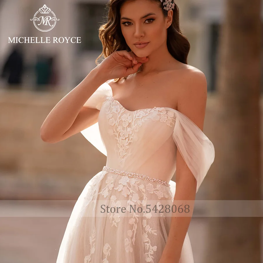 

Michelle Royce A-Ling Wedding Dresses For Women Sexy Sweetheart Off Shoulder Button Appliques Chapel Train Vestido De Noiva