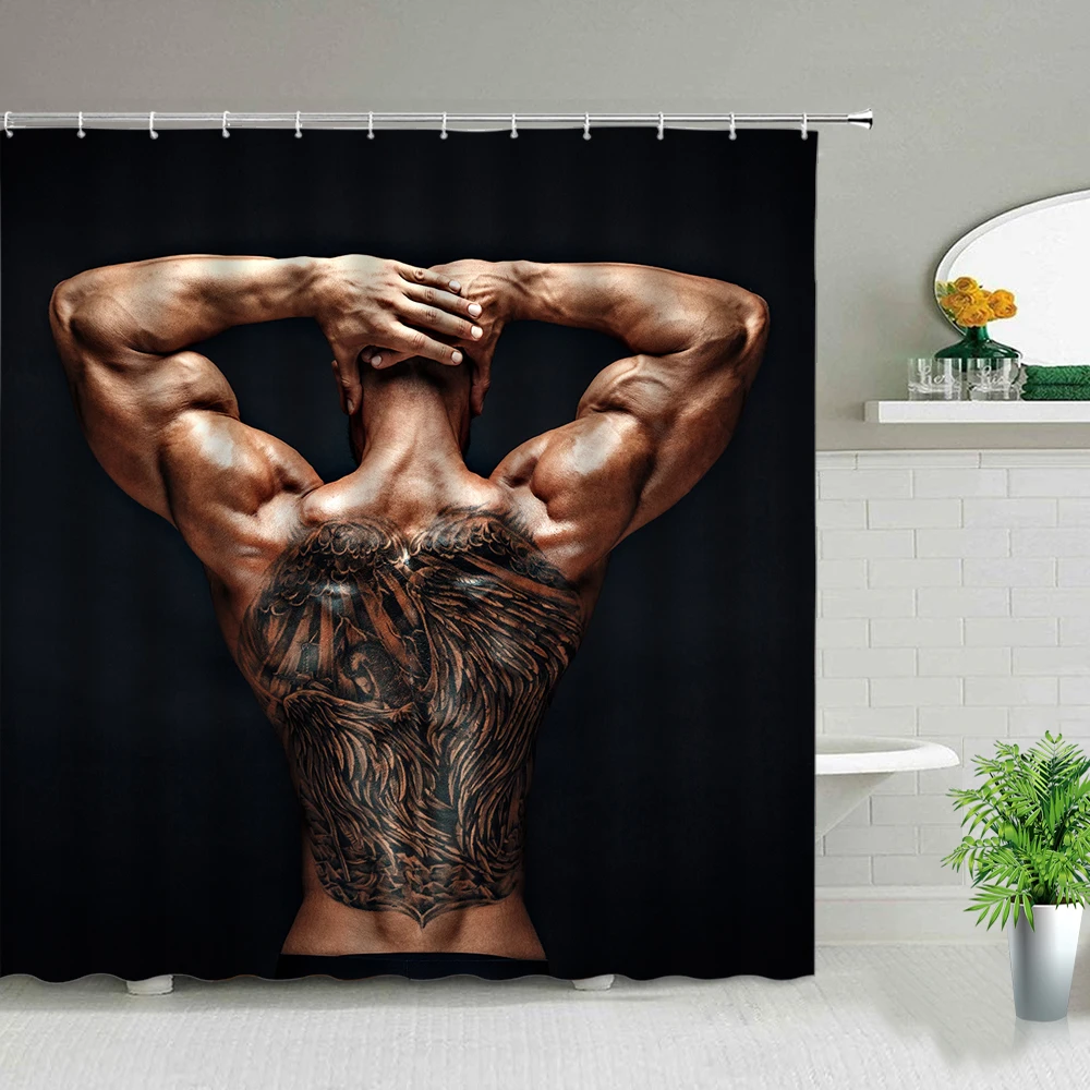 Bathtub Decor Shower Curtains Sexy Fitness Man And Woman Good Body Shape Gym 3d Printing Waterproof Fabric Bathroom Curtain Set