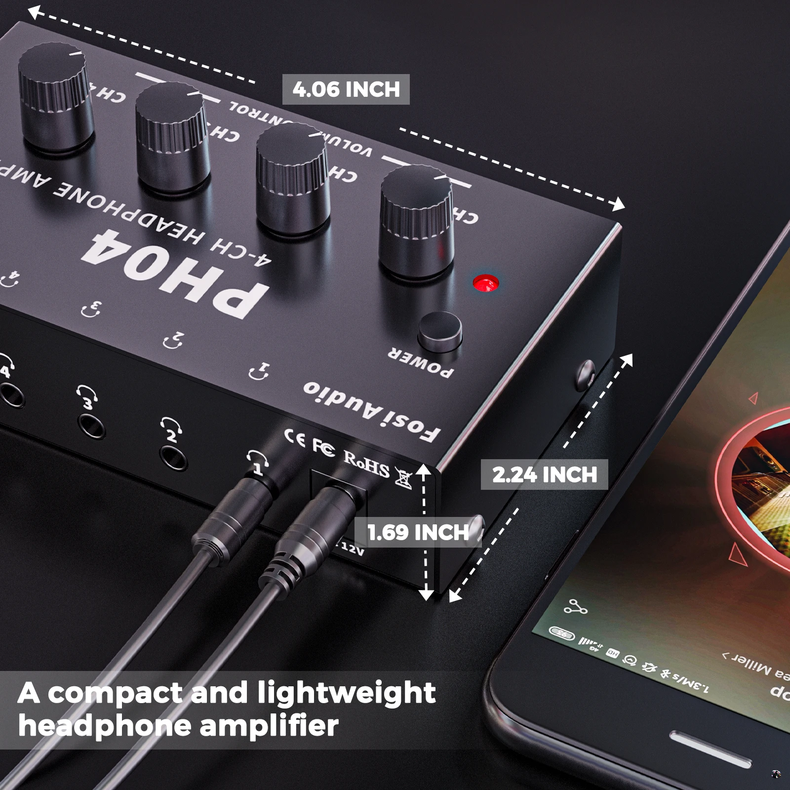 Fosi Audio PH04 4CH Kopfhörer Verstärker Metall Stereo Audio Amp Ultra-Kompakte Tragbare Kopfhörer Splitter Vorverstärker für Studio