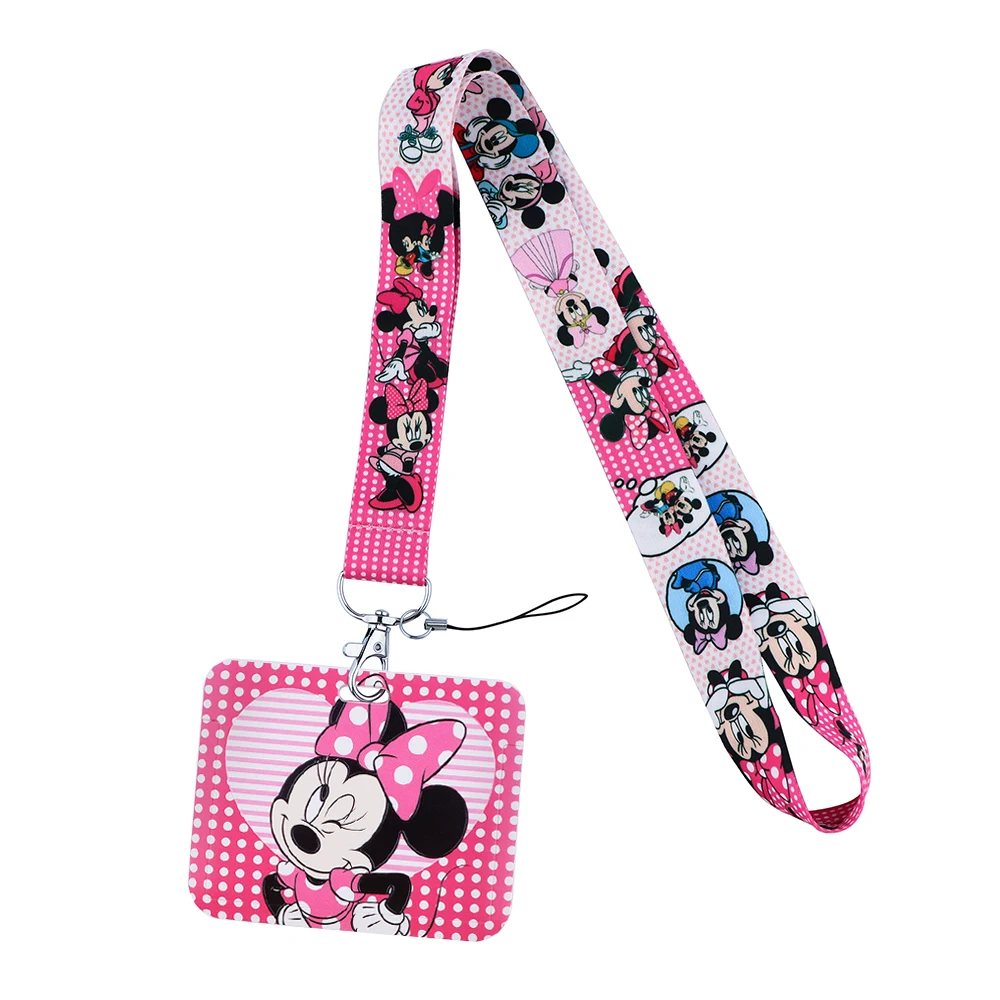 YQ570 New Arrival Mickey Minnie Mouse Lanyard Horizontal ID Card Badge Holder Cartoon Neck Strap Keychain Key Rings Lariat Gift