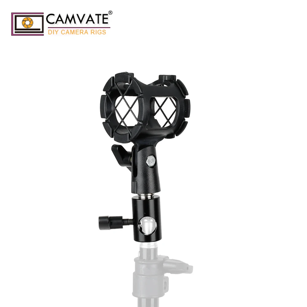 CAMVATE Aluminum Adjustable Microphone Bracket + Light Pole Connector With Built-in 1/4"-20 Male Screw For Microphone Supporting