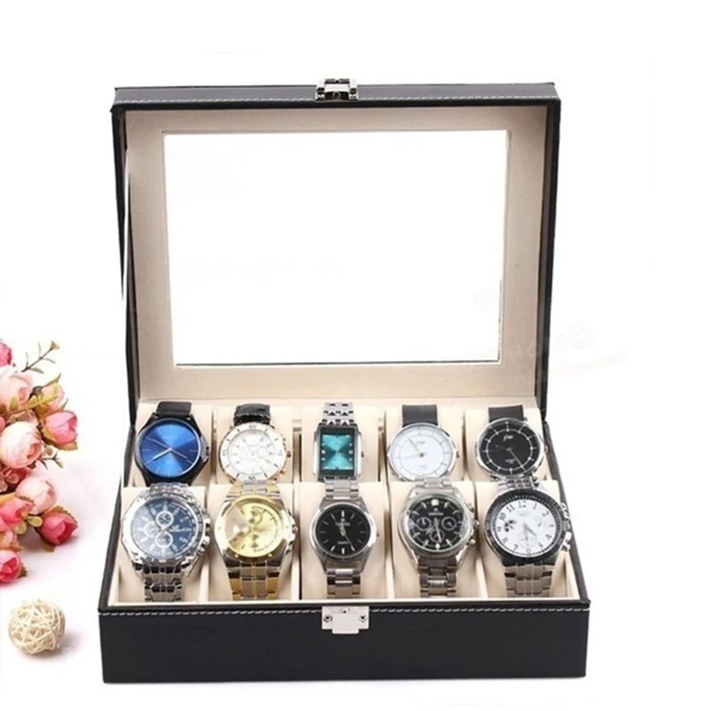 6/10/12/20 Slots Watch Box Clock Storage Box Faux Leather Wrist Watch Men/Watch Display Case Watch Jewelry Organizer