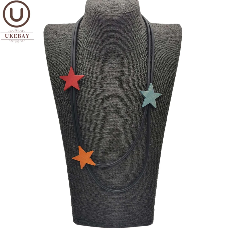 

UKEBAY New Multicolor Star Pendant Necklaces Wooden Jewelry Women Statement Necklace Rubber Chain Gothic Wedding Jewellery Gifts