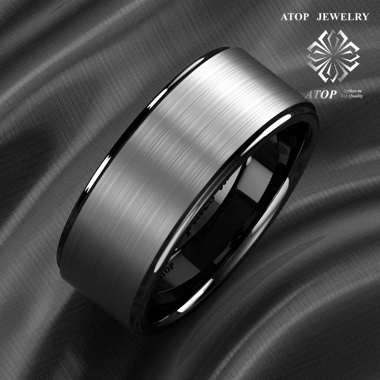 8mm Black Brushed Titanium Color Tungsten ring Men\'s Jewelry Wedding Band Ring  Free Shipping