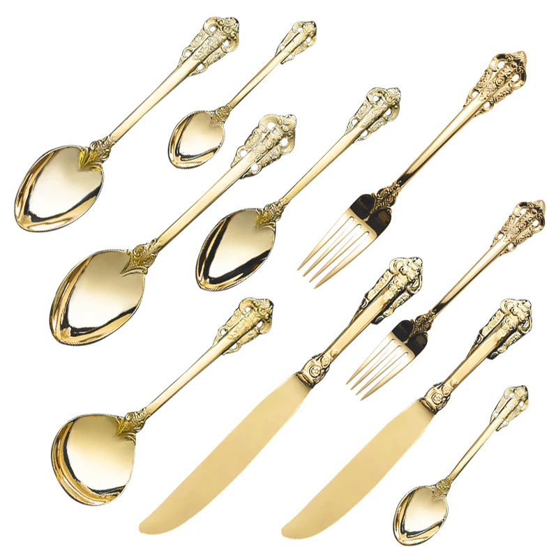 

Luxury Golden Silverware Western Cutlery Set Tableware 1lot/12pcs