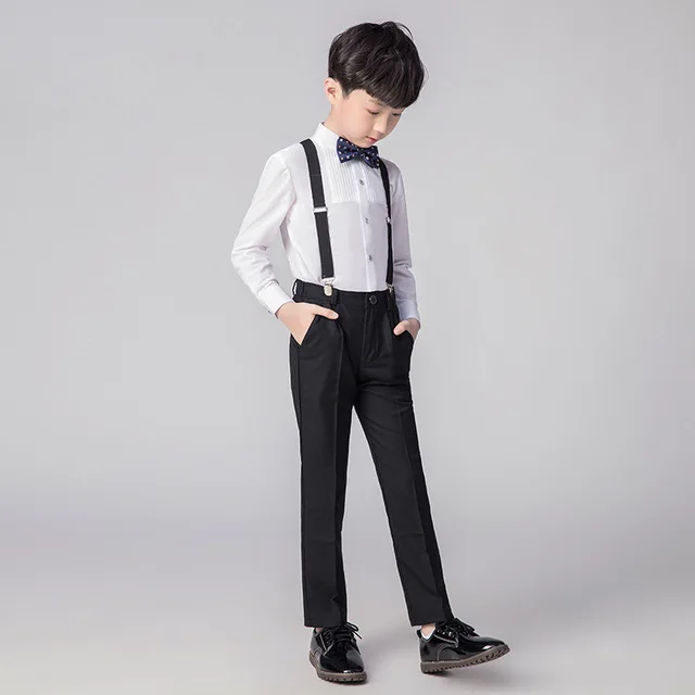 kids Suit For Gentleman Flower Boys Prince School student Formal Wedding Dress Girls Strap Shirt Pants Bowtie ceremony Costume