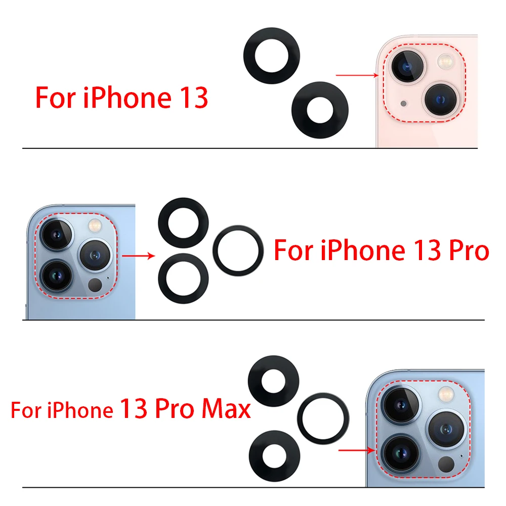 Nuovo obiettivo in vetro per fotocamera posteriore posteriore per iPhone 13 Pro Max Mini con parti di ricambio per adesivi Ahesive