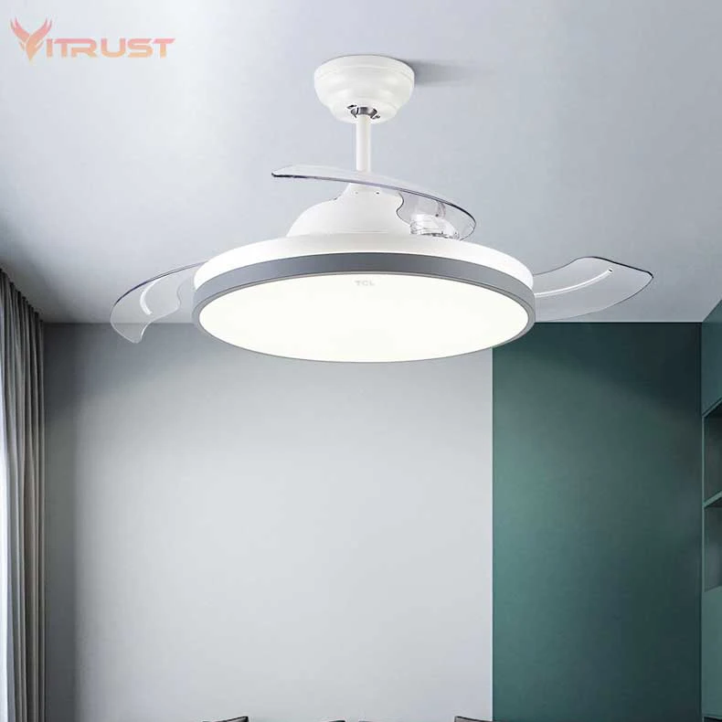 Invisible Ceiling Fans with Lights and Remote Control 3 Light Colors Changing Retractable Blades Crystal Chandelier Ceiling Fan