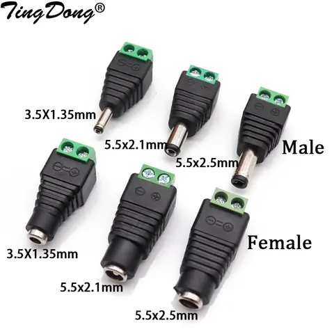 Male Female DC Power Plug Connector 2.1mm x 5.5mm 2.5mm x 5.5mm 1.35mm x 3.5mm Needn't Welding DC Plug Adapter 12V 24V For CCTV