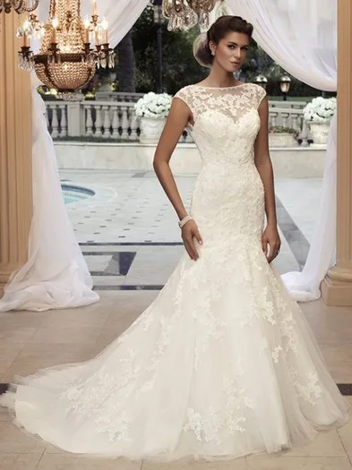 Casamento Lãng Mạn Nắp Tay Appliques Đầm Vestido De Noiva 2018 Gợi Cảm Thời Trang Chữ A Áo Dài Cô Dâu Mẹ Của Cô Dâu Đầm