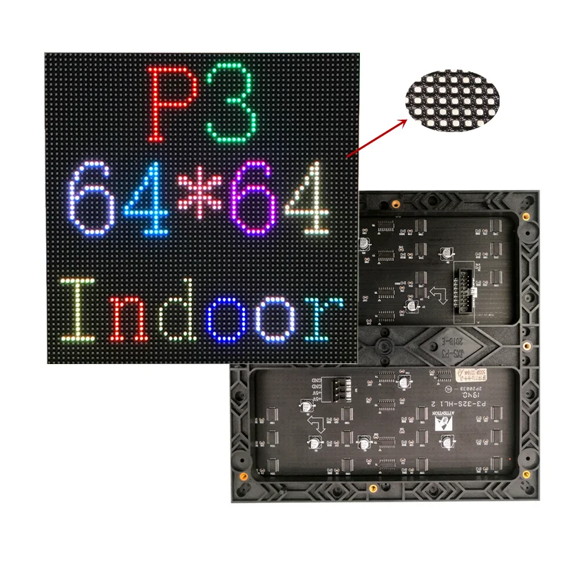 

Hot Sale Full Color LED Display 192*192mm 64*64Pixel 1/32 Scan RGB SMD HUB75 LED Matrix Module