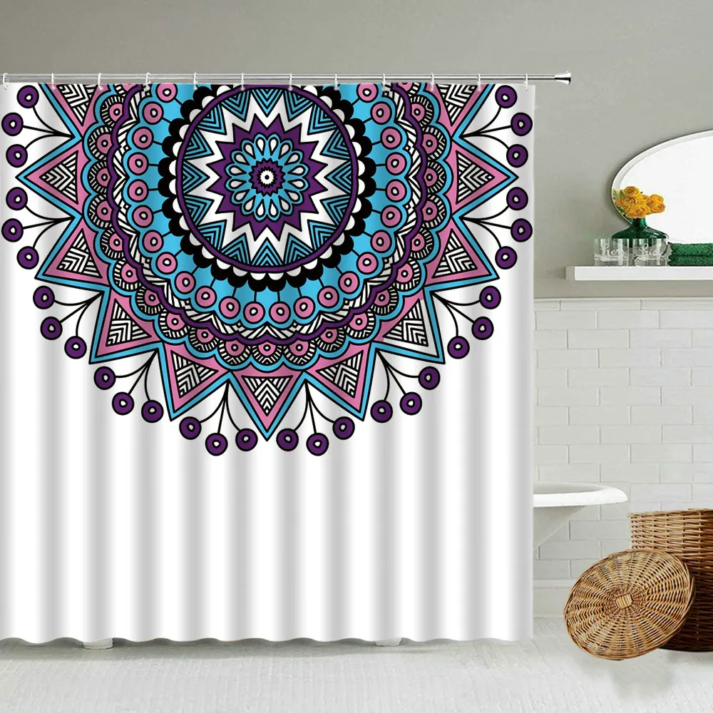 Bohemian Mandala Pattern Pink Purple Shower Curtain White Background Home Bathroom Waterproof Screen Bathtub Accessories Gift