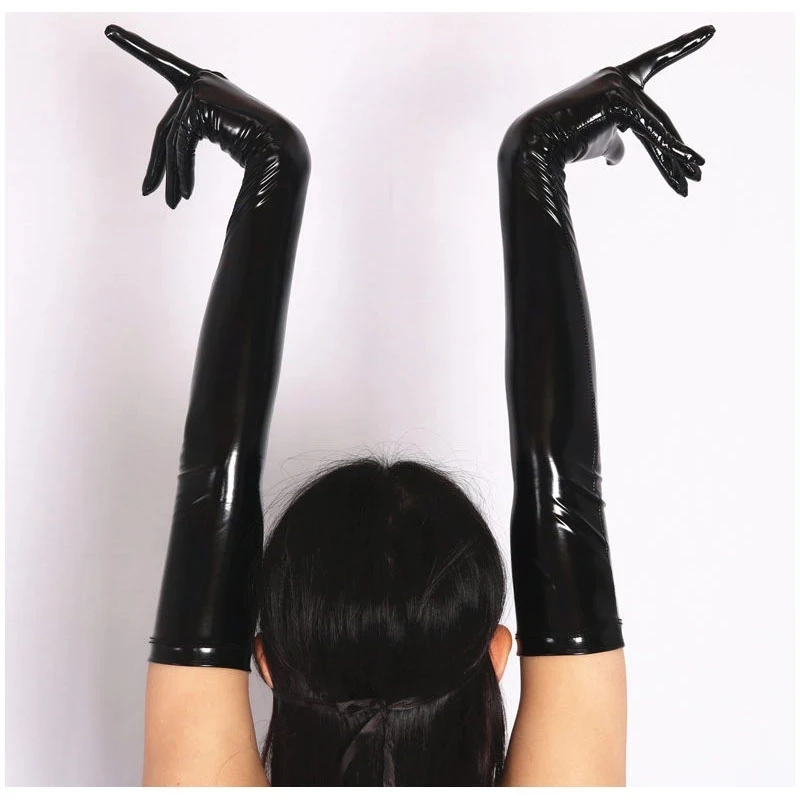 

Woman Plus Size Wetlook PVC Latex PU Faux Leather Long Glove Shiny Punk Hip-Pop Jazz Club Wear Mittens Cosplay Costumes Gauntlet