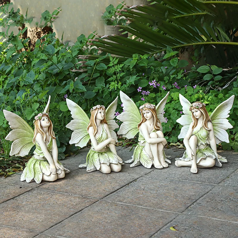 European style girl flower fairy home accessories resin elf girl ornaments fairy tale garden figurines crafts garden decoration