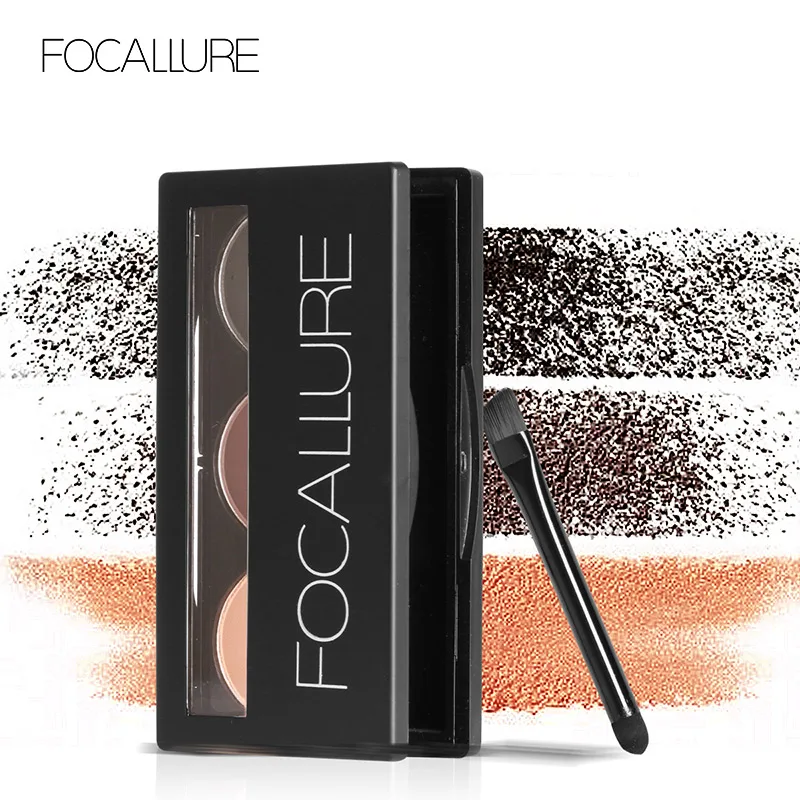 Focallure Waterproof Eyebrow Powder Palette Natural Brown Eye Brow Make up Palette Long Lasting Eye Brow Makeup Kit 3 Colors