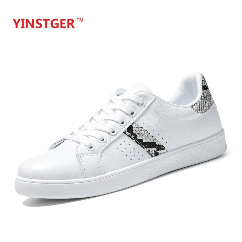 

YINSTGER Women's white Shoes Casual Summer Sneakers lady Fashion style Rubber sole breathable Snake print Sport shoes