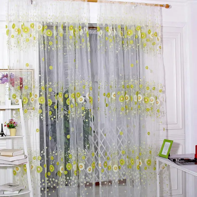 Занавеска из тюля с рисунком подсолнуха для гостиной, спальни, панели, прозрачная драпировка, шарф, занавеска для гостиной, домашний декор