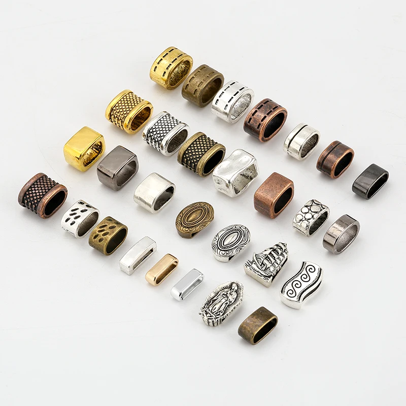 10Pcs Tibetan Silver Gold Textured Big Hole Tube Spacer Beads For DIY Flat Leather Cord Bracelet Necklace Jewelry Making