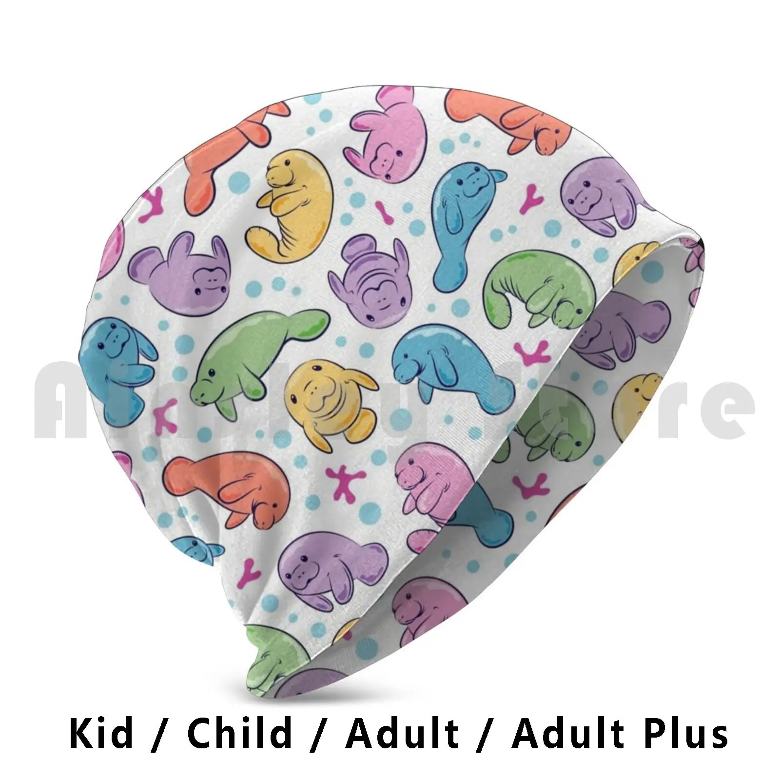 Cute Manatee Pattern-Colorful Underwater Pattern Beanies Knit Hat Hip Hop Manatee Manatee Manatee Manatee Save