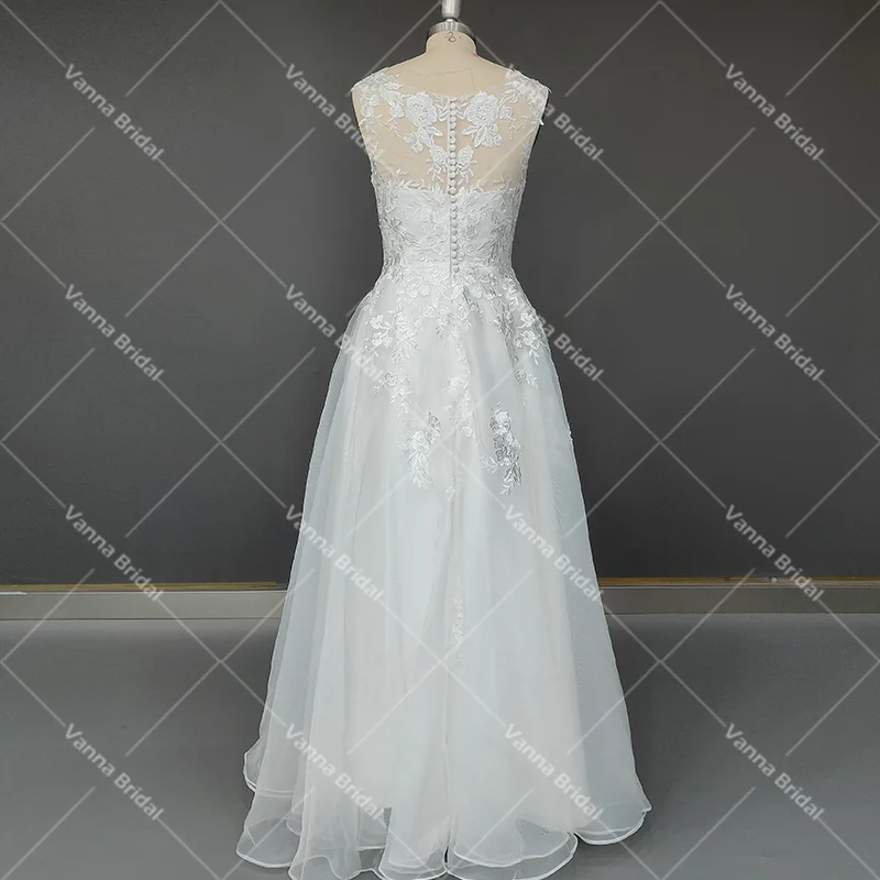 Vestido de novia con apliques de tul con cuello en V, fotos reales, espalda transparente, longitud hasta el suelo, encaje de princesa, lujo, sesión de fotos