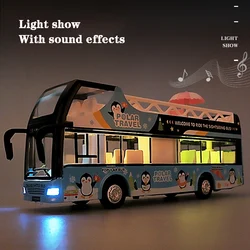 1:50 double-decker open top bus model simulation alloy sound and light children's educational toy car model gift