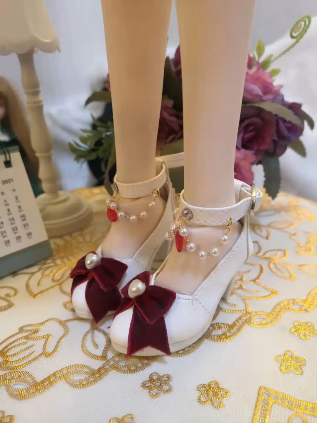 BJD doll shoes Suitable for with 1/3 size SD DD fashion bow pearl white PU high heels doll accessories