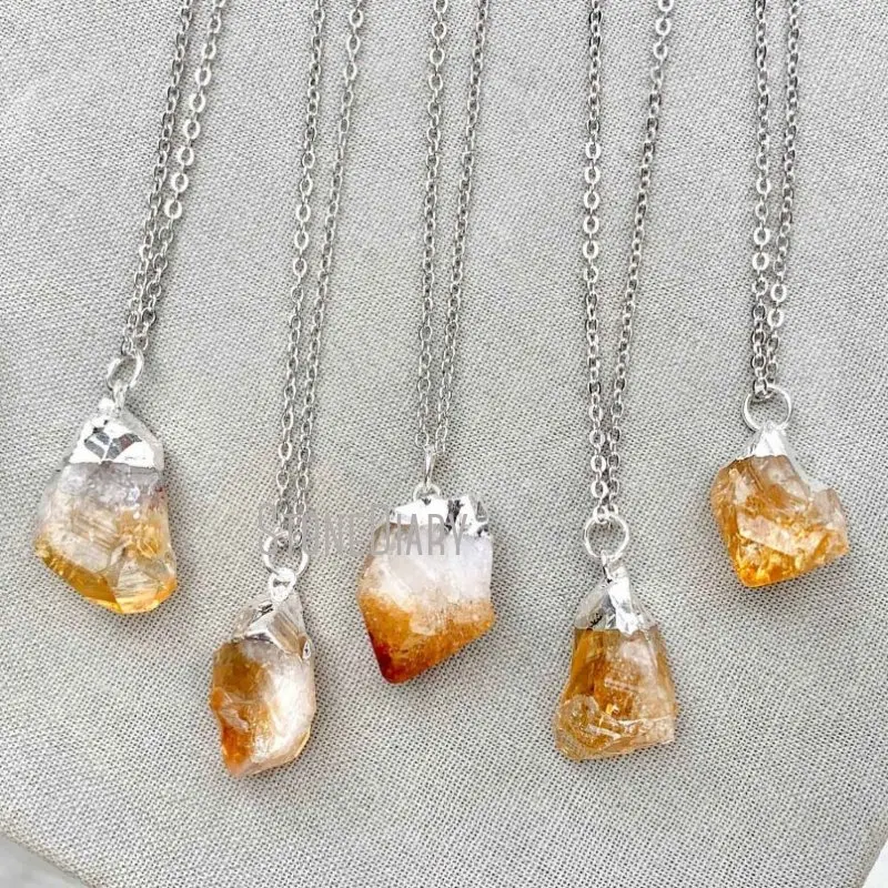 

NM36591 Raw Petite Citrine Nugget Silver Plated Necklace November Birthstone Necklace Rough Ombre Citrine Necklace Charm