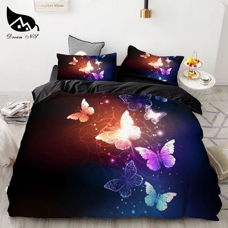 

Dream NS 3Pcs New Modern Bedding Home Textiles Set Queen Bedclothes Duvet Cover Pillowcase Comforter Colorful Butterfly Patter