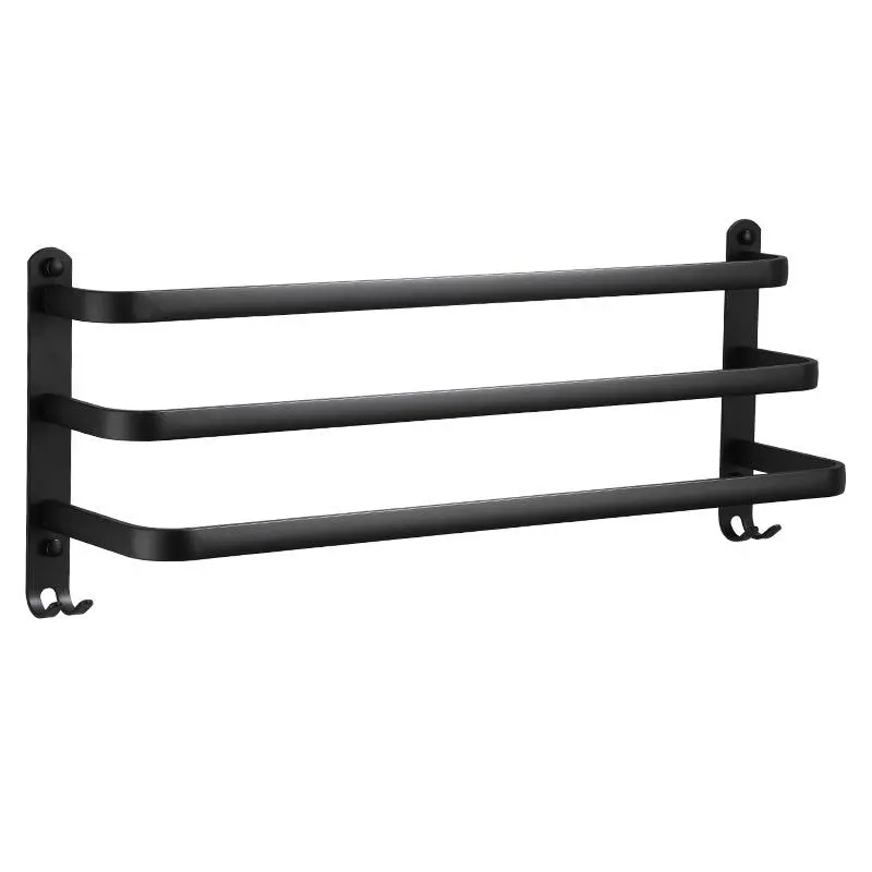 Rak handuk terpasang di dinding, rel gantungan handuk, rak handuk aluminium ruang, REL Bar handuk hitam Matte, aksesori kamar mandi