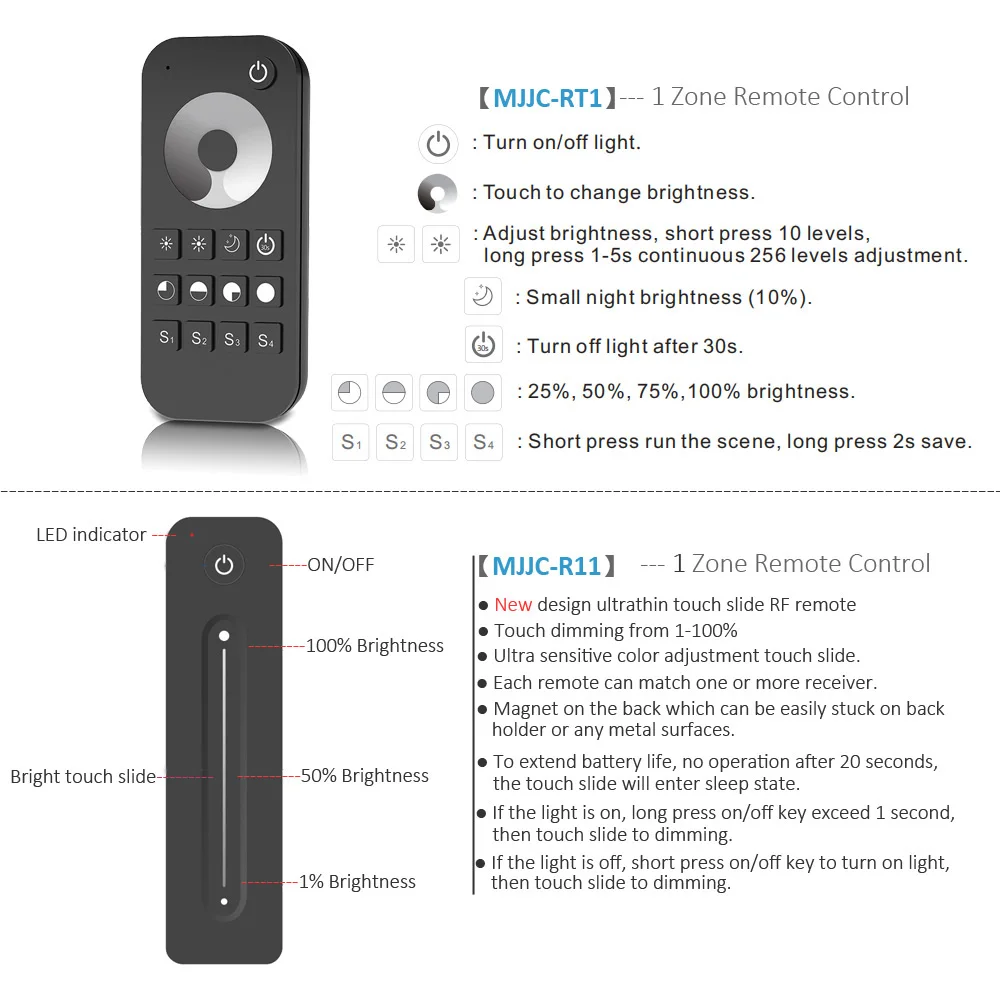 V1-L LED Dimmer DC 12V 24V Stepless Dimming Switch Controller Wifi Wireless Remote Single Color LED Strip Light Push Dimmer