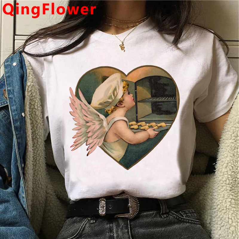 Anioł estetyczne Harajuku Funny Cartoon T koszula kobiety ulzzang Streetwear T-shirt w stylu Vintage modna koszulka graficzne koszulki kobiet