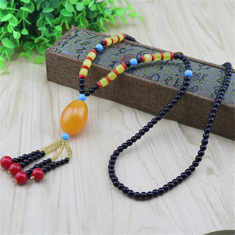 Bohemian Yellow beads Necklace Cute Fruit Lady Necklaces Pendants Fashion Long sweater chain Jewelry Accessories For Women gift